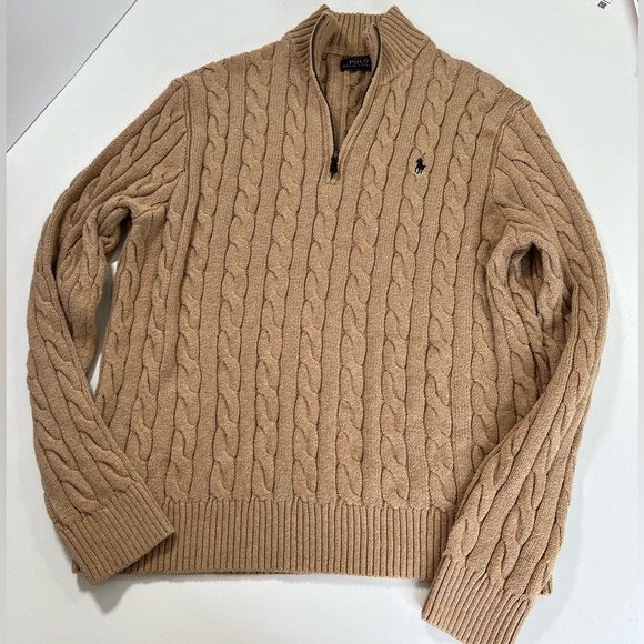 Polo Ralph Lauren Cable Knit Cotton Quarter Zip Sweater Tan Size XL - Picture 2 of 11